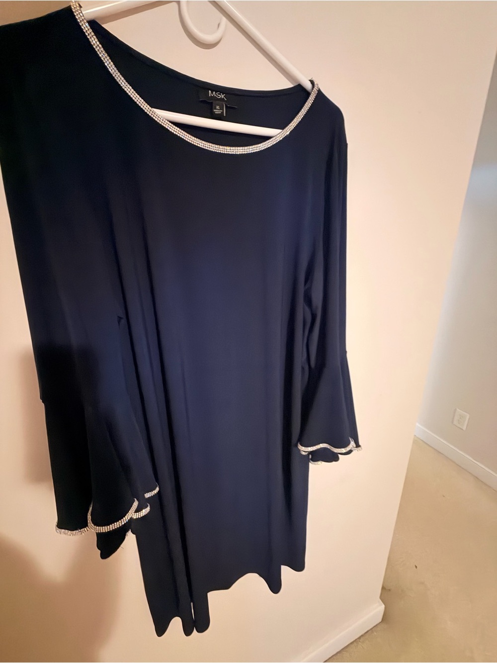 MSK Dark Blue Tunic with Rhinestone Trim